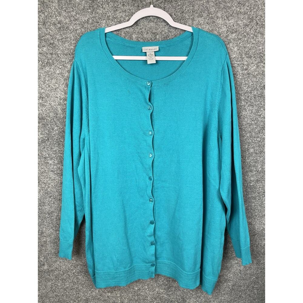 Catherines Women’s Plus Size 3X 26-28W Cardigan Magenta Button Up Teal